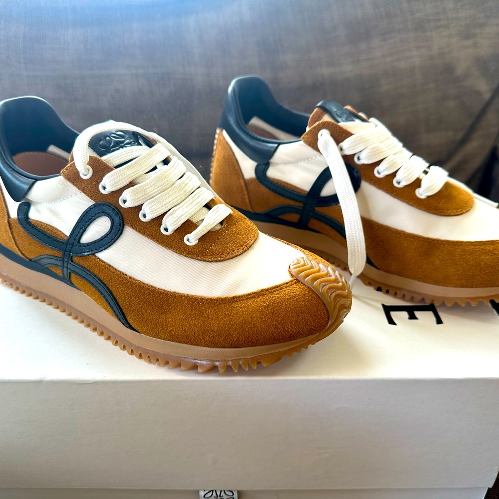 Loewe Flow Runner in Brown/Tan/Black, Nylon, Suede and Leather, IT 38, Women’s